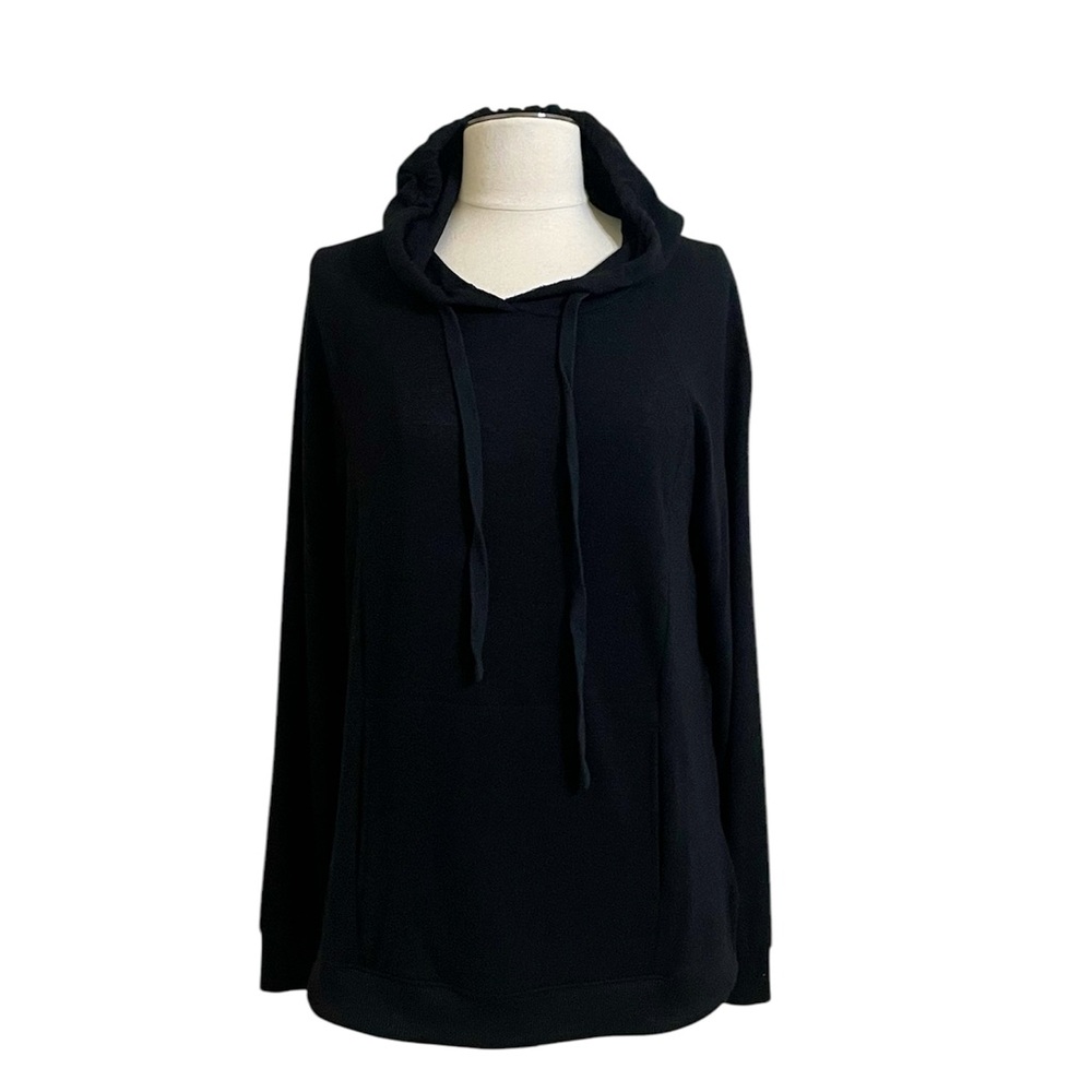Z SUPPLY Womens Black Long Sleeve Sweater Knit Hoodie Pockets Banded Large